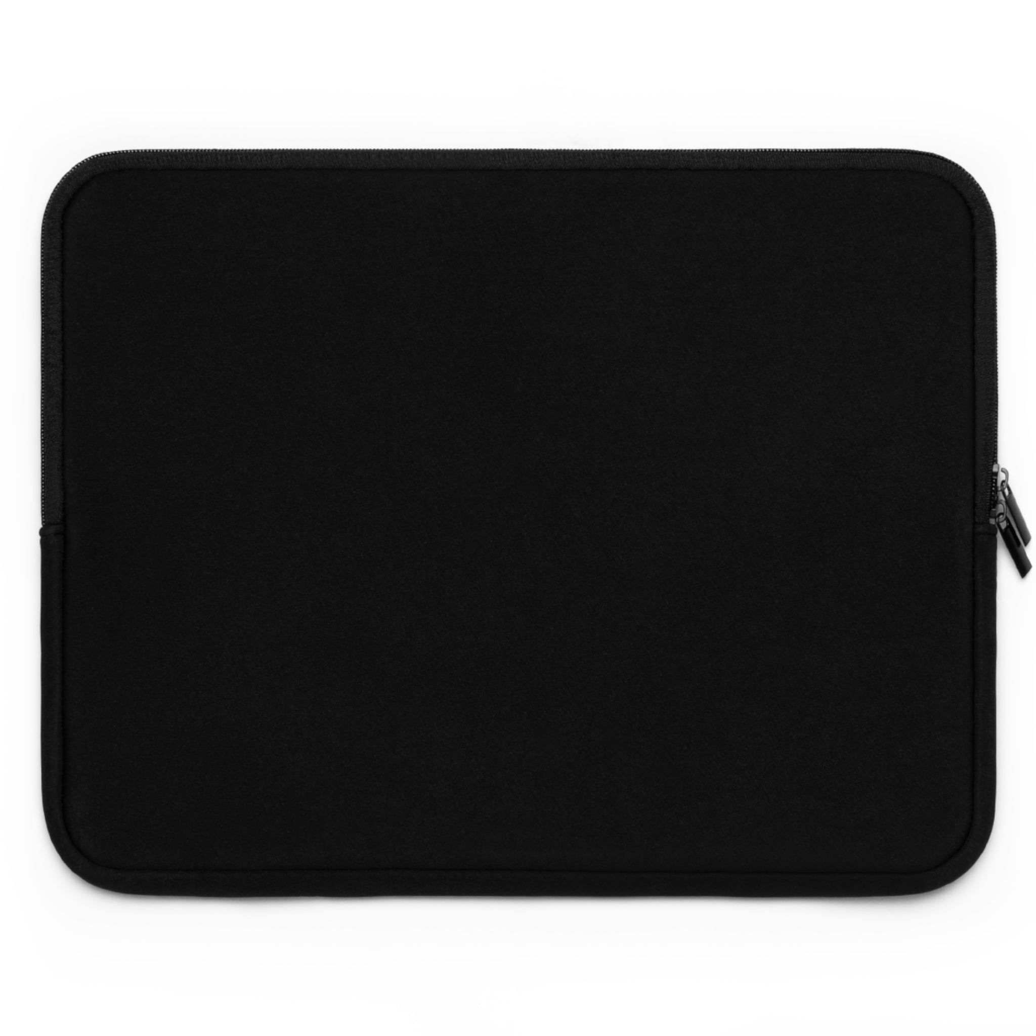 The Copy of Copy of Laptop Sleeve by Printify is a black rectangular zippered sleeve, perfect for laptops or tablets. Water-resistant, it combines protection and style against a white background.