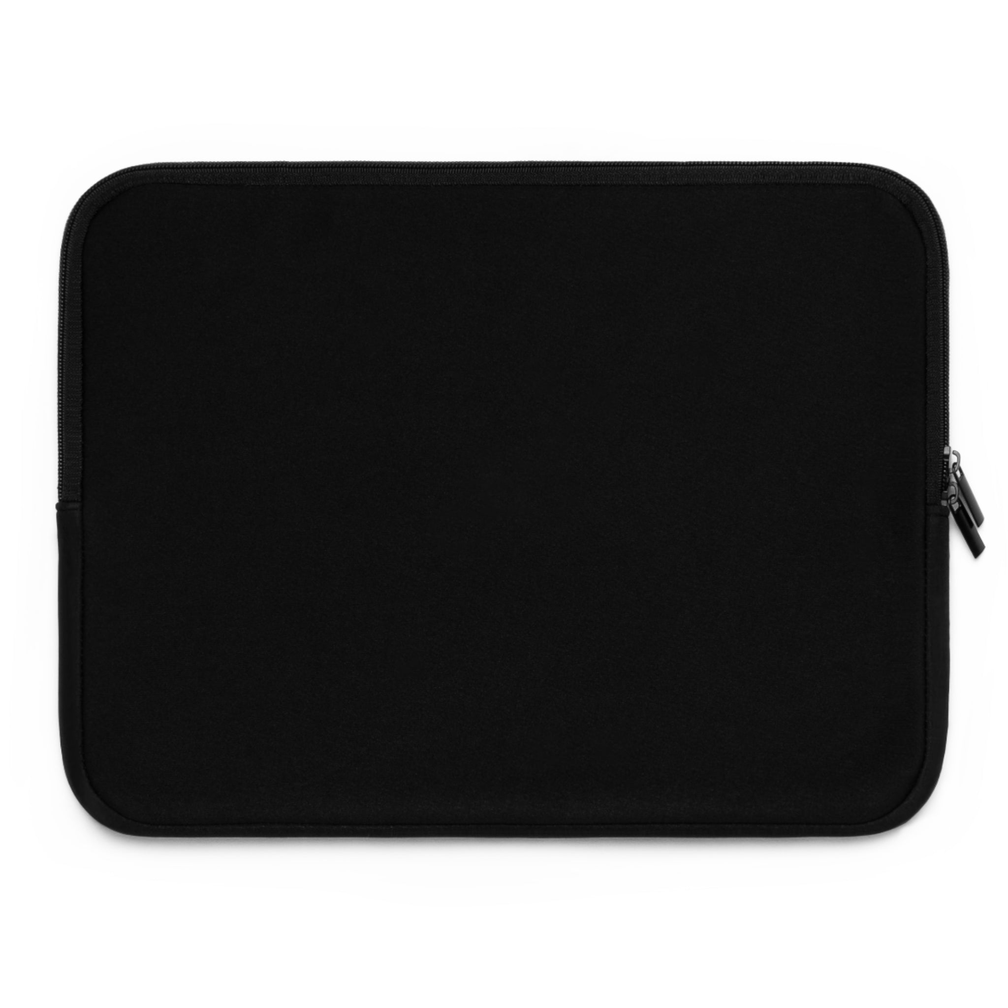 The Printify Copy of Copy of Laptop Sleeve, a plain black water-resistant zippered case, is displayed against a white background.