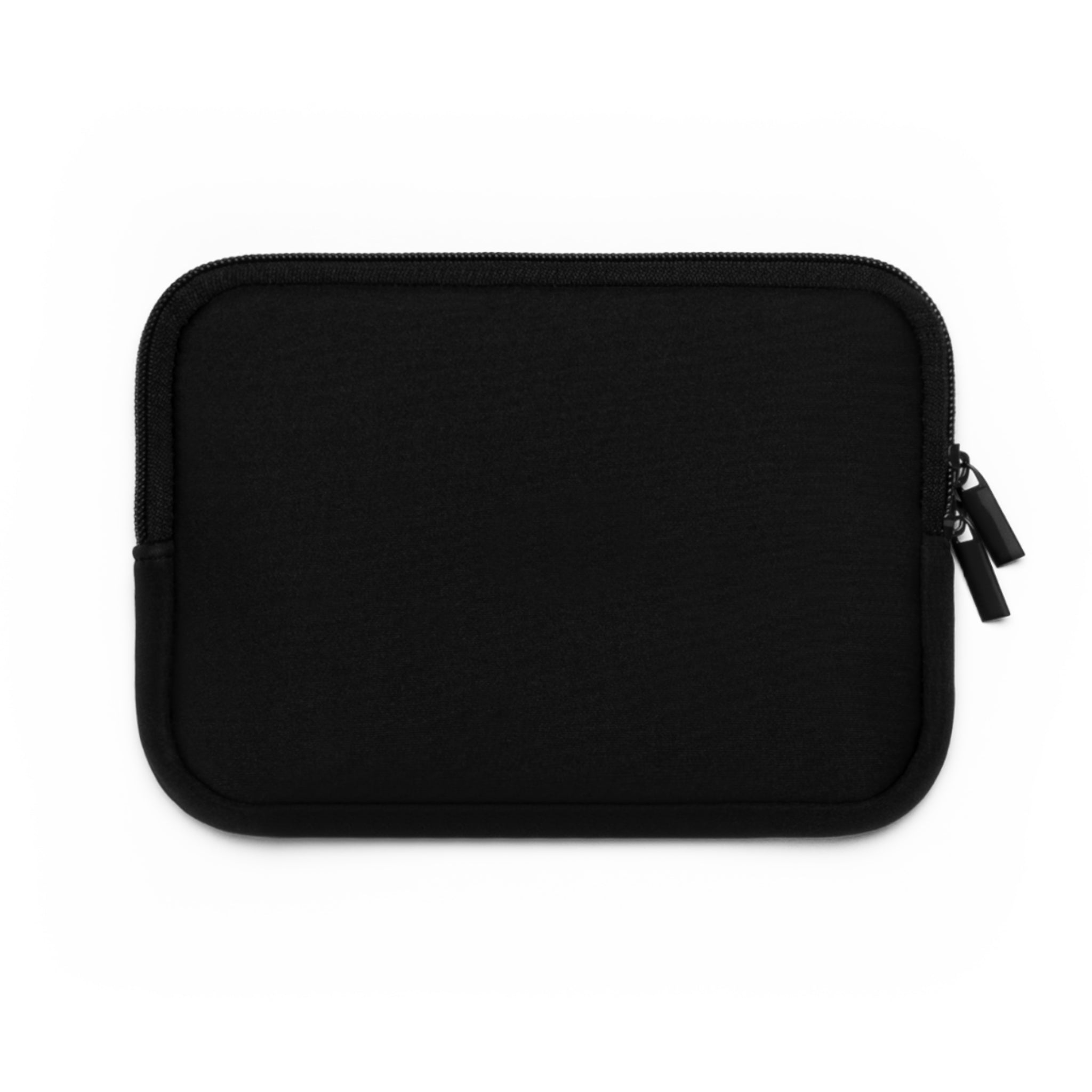The Printify Laptop Sleeve, a black rectangular zippered pouch, is displayed against a white background and is ideal for personalizing as a laptop sleeve.