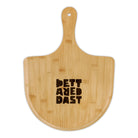 The Printify Bamboo Pizza Board (Engraving) is a natural bamboo pizza peel with a handle, featuring "BETTERED BAST" engraved in block letters.