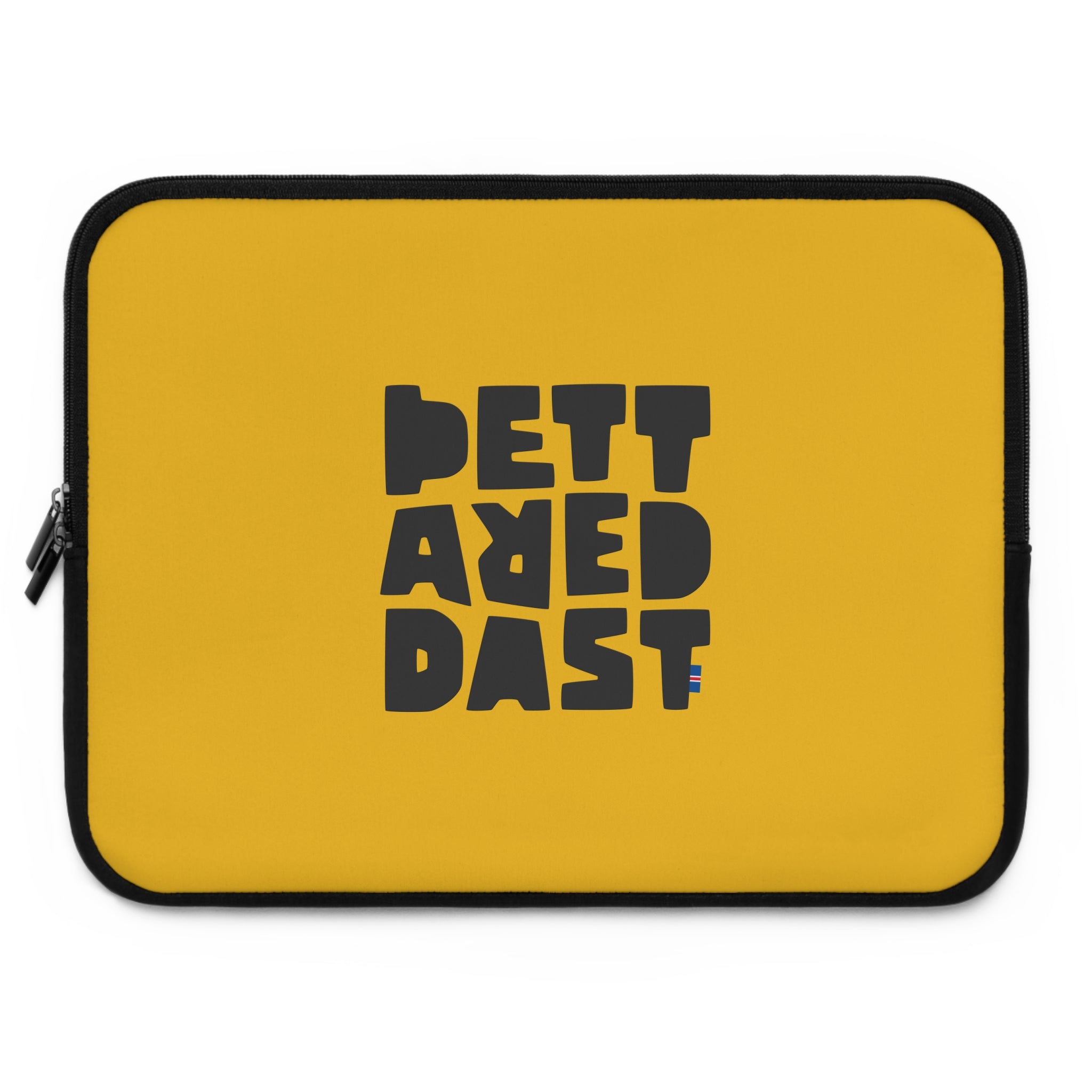 A black, water-resistant "Copy of Laptop Sleeve" from Printify features bold block letters spelling "BETTERDAYS" stacked in a stylized arrangement on the front.