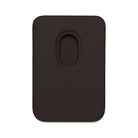 The Printify Card Holder is a slim, brown rectangular accessory made of vegan leather with rounded corners, visible stitching, and a central oval cutout.