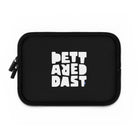 The Printify Laptop Sleeve Black is a water-resistant, black zippered pouch featuring bold white block letters that read "BETTER DEAD THAN FAST" on the front.