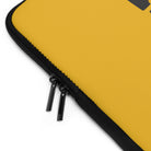 Close-up of Printify’s Laptop Sleeve Yellow, featuring water resistant fabric, a black zipper with dual metal pulls—ideal for customization and laptop protection.