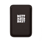 Printify’s black Card Holder features a slim design with rounded edges, crafted from vegan leather and adorned with “BETTERED PAST” in bold, white, stylized letters on the front.