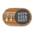 The Printify Charcuterie Board (Engraving) is a stylish acacia wood set with two utensils and a round engraved slate—ideal as a unique serving piece for any gathering.