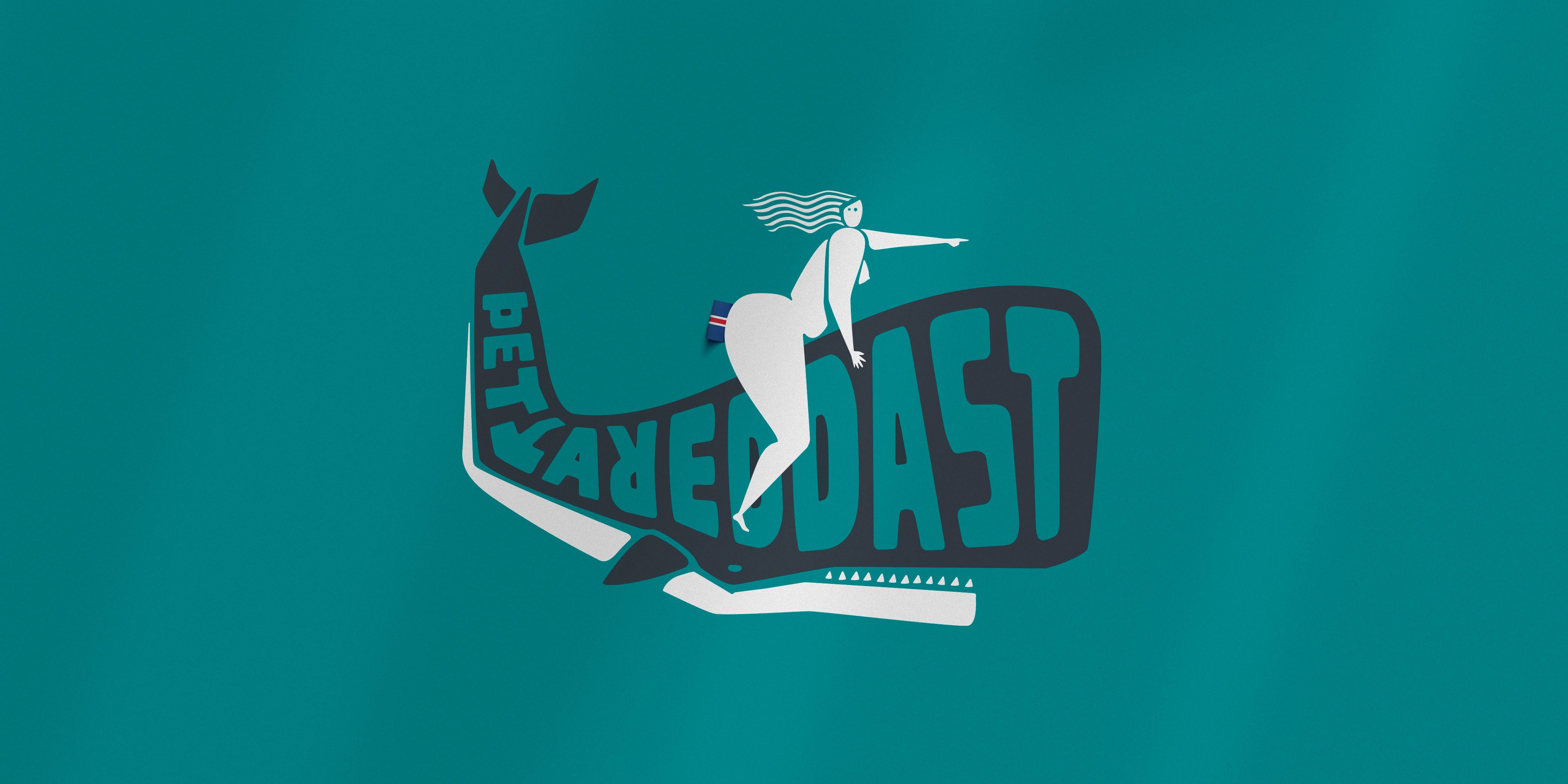 A stylized illustration of a woman riding a whale; the whale's body contains the words "Þetta Reddast" in large, bold letters.