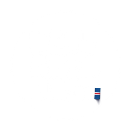 White circle with large, light gray block letters spelling "Þetta Redast" and a small Icelandic flag in the lower right.